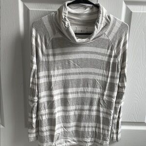 Lou & Grey Gray and White Striped Turtleneck Sweater